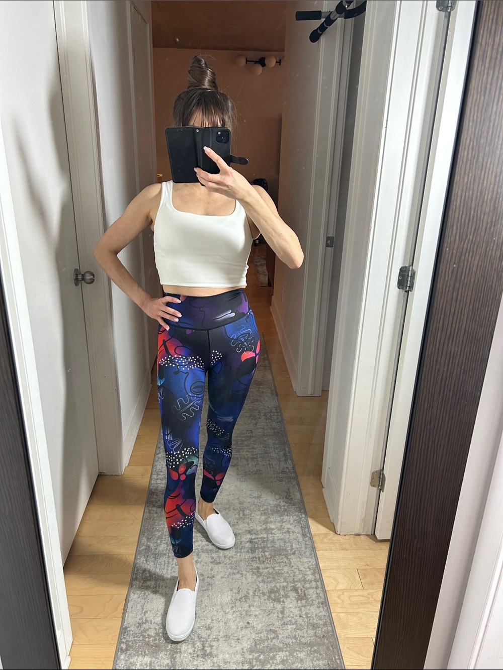 Adidas XS Floral Print Leggings | Blue Purple Multicolor Athletic Tights